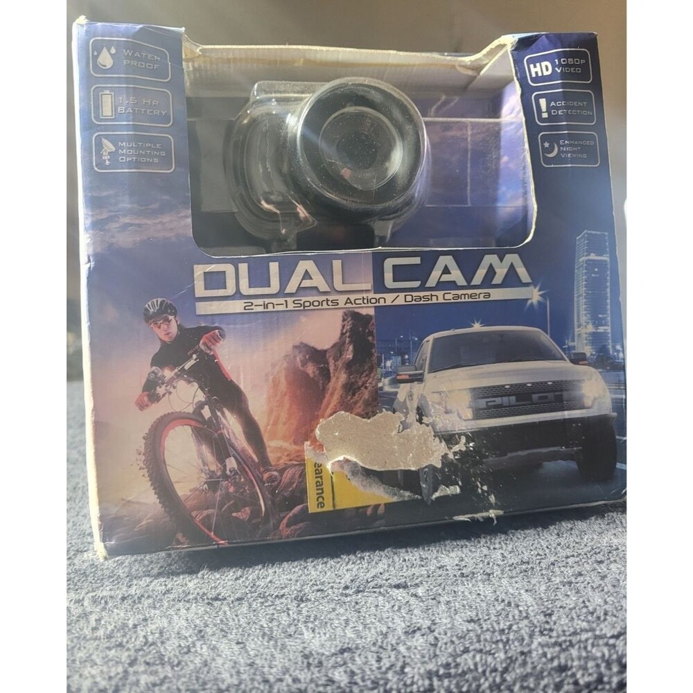 PILOT Dual Cam Sports Dash Camera – HD Video, Night Viewing, 1.5Hr Battery – NEW